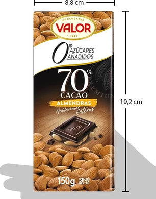 Valor Almonds 70% Dark Chocolate Bar 150g Meats & Eats