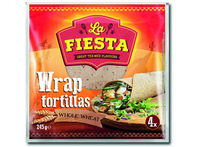 La Fiesta Whole Wheat Wrap Tortillas x4, 245g Meats & Eats