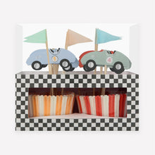 Load image into Gallery viewer, Meri Meri Race Cars Cupcake Kit Toppers, x24