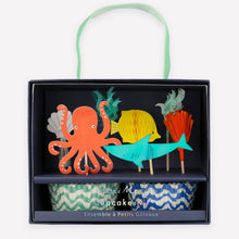 Load image into Gallery viewer, Meri Meri Octopus & Shark Cupcake Kit Toppers, x24