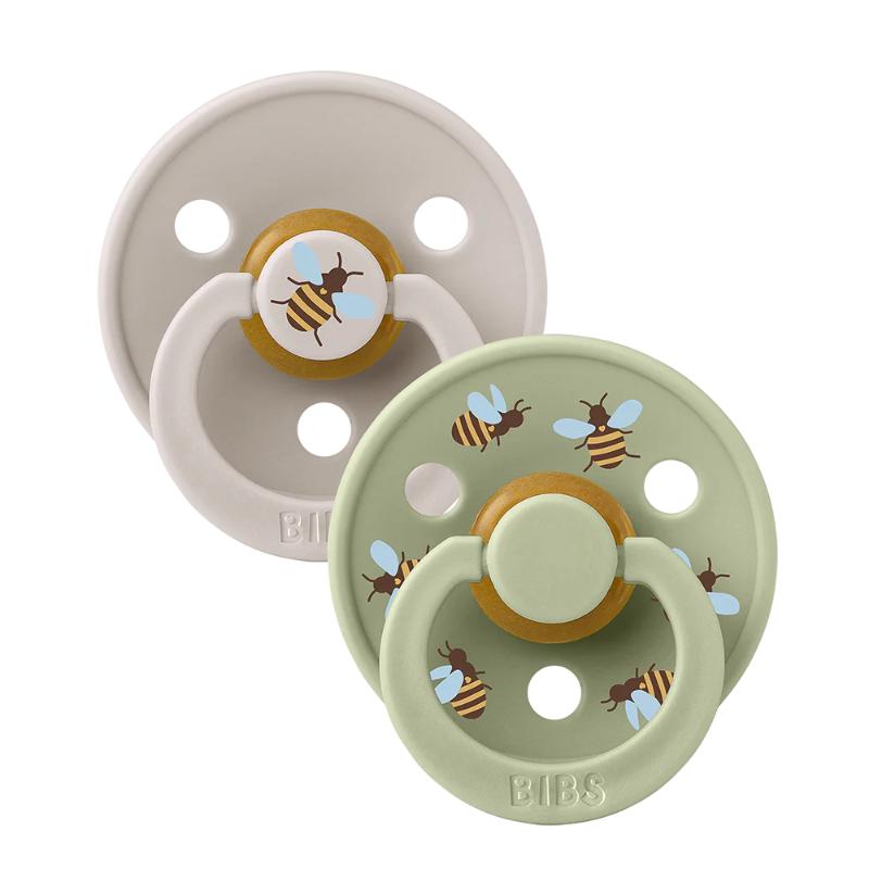 BIBS Colour Bumblebee Mushroom & Sage - Round / Natural Rubber, Size 2