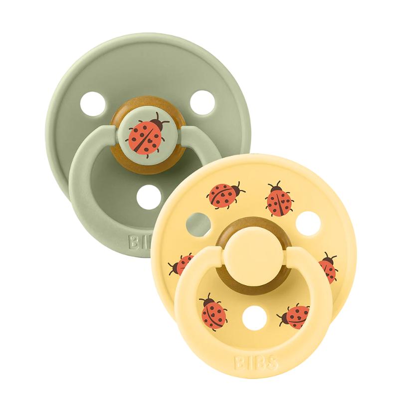 BIBS Colour Ladybug Sage & Pale Butter - Round / Natural Rubber, Size 2