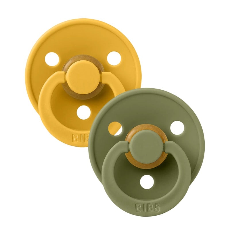 BIBS Colour 2 PACK Honey Bee/Olive - Round / Natural Rubber Size 2
