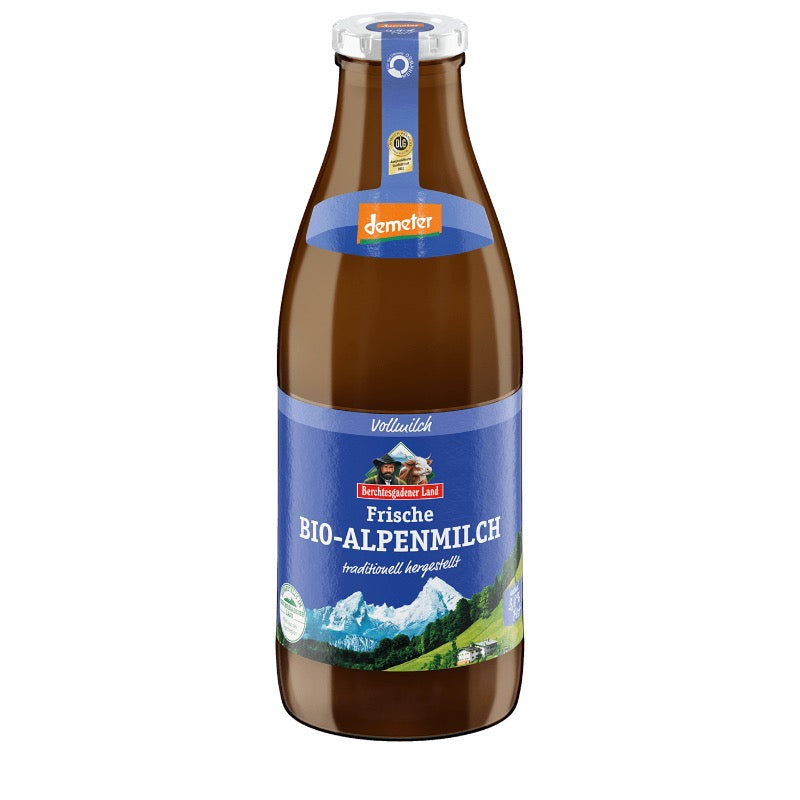 Alpenzwerg Organic Fresh Alpine Milk 3.8% Fat Glass, 1Lt