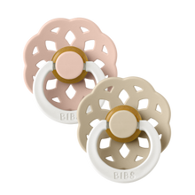 Load image into Gallery viewer, BIBS Boheme 2 PACK Blush Glow/Vanilla Glow - Round / Natural Rubber Size 1
