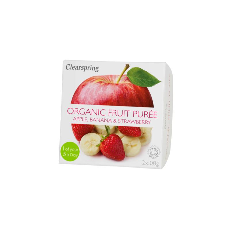 Clearspring Organic 100% Apple, Banana & Strawberry Fruit Purée, 2x100g