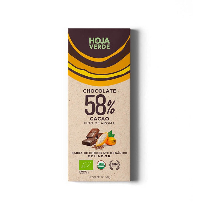 Hoja Verde 58% Cacao Organic Chocolate Bar, 50g