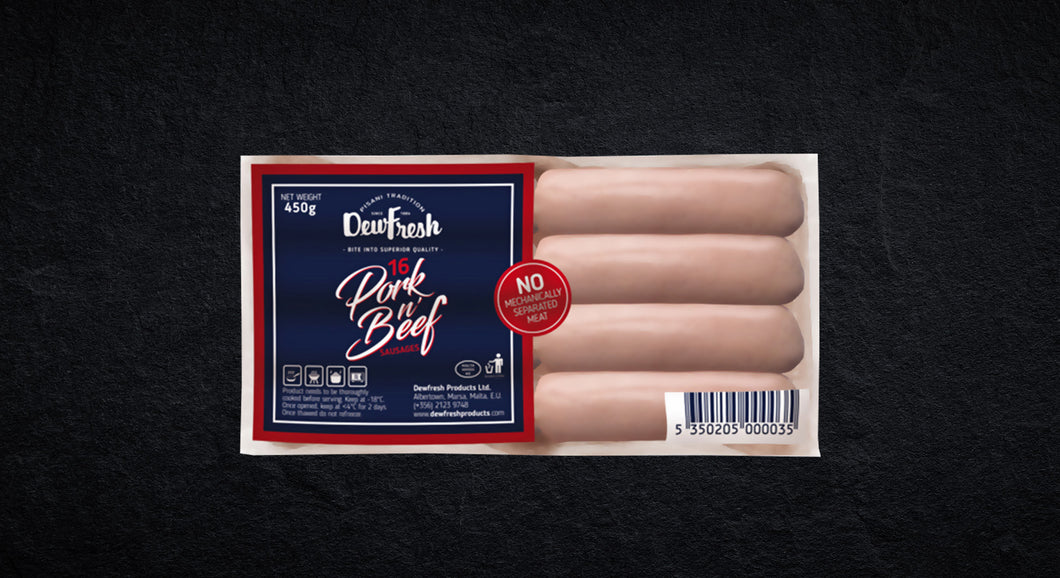 Dew Fresh Pork N' Beef Sausages, 450g X 16