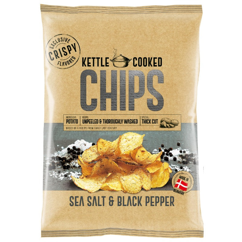 Kettle Cooked Chips Seasalt & Black Pepper, 150g