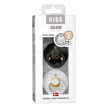 Load image into Gallery viewer, BIBS Colour 2 PACK Black/White - Round / Natural Rubber Size 2
