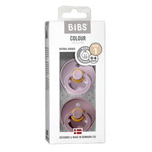 Load image into Gallery viewer, BIBS Colour 2 PACK Dusky Lilac/Heather - Round / Natural Rubber Size 1
