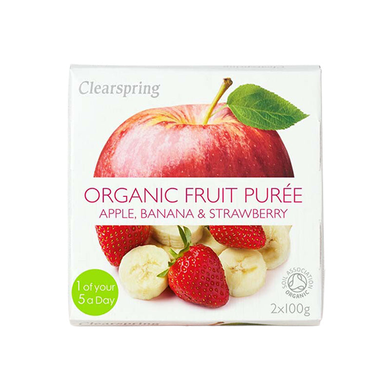 Clearspring Organic 100% Apple, Banana & Strawberry Fruit Purée, 2 x 100g