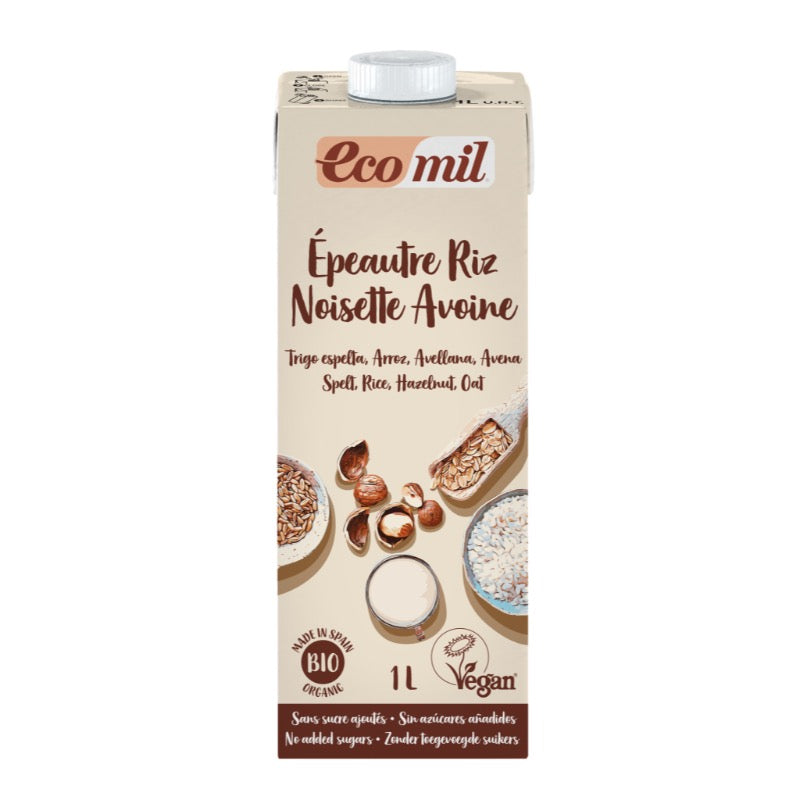 Ecomil Organic Spelt Rice Oat Hazelnut Milk, 1Lt