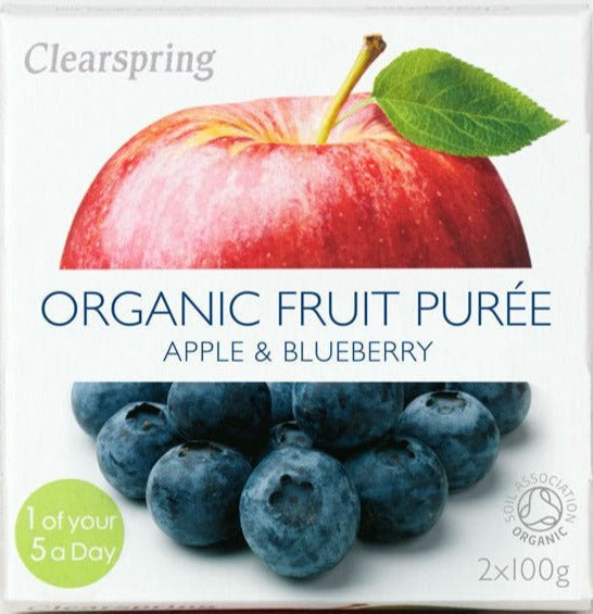 Clearspring Organic 100% Fruit Purée Apple & Blueberry, 100g X 2