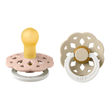 Load image into Gallery viewer, BIBS Boheme 2 PACK Blush Glow/Vanilla Glow - Round / Natural Rubber Size 1

