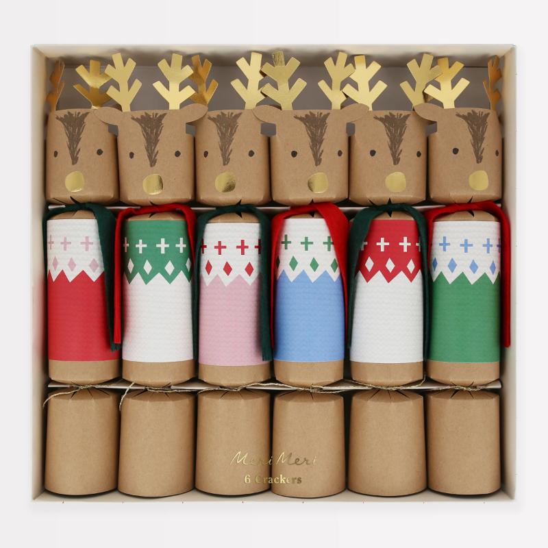 Meri Meri Woodland Jumper Reindeer No Snap Crakers, X 6