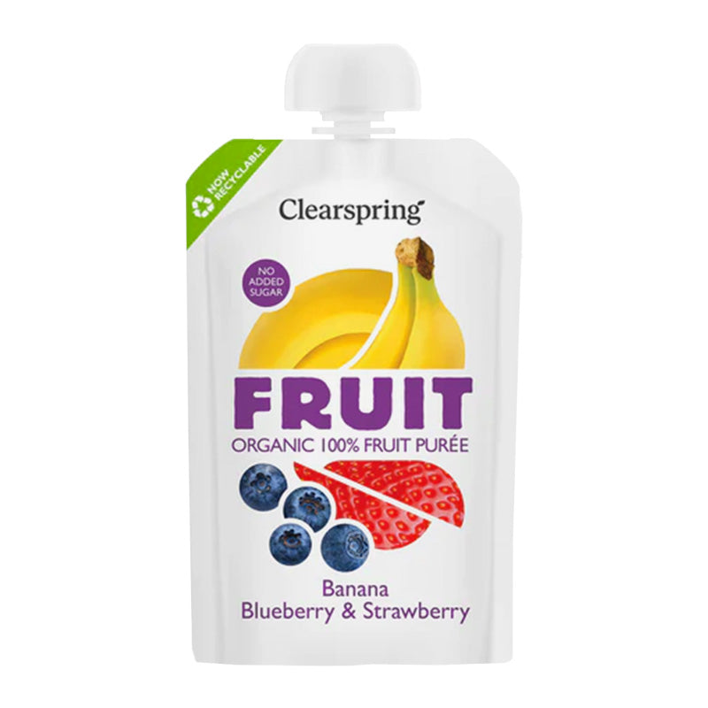 Clearspring Organic Fruit 100% Banana Blueberry & Strawberry Pouch, 100g