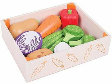 Bigjigs Toys  Wooden Play Food Vegetables Crate - Meats And Eats