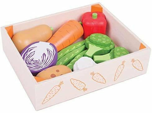 Bigjigs Toys Wooden Play Food Vegetables Crate Meats & Eats