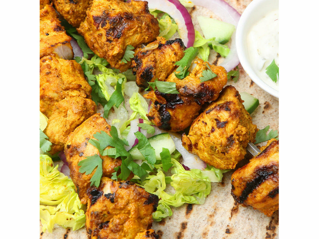 Pre-cooked Chicken Kebabs in Mild Curry Marinade, 500g