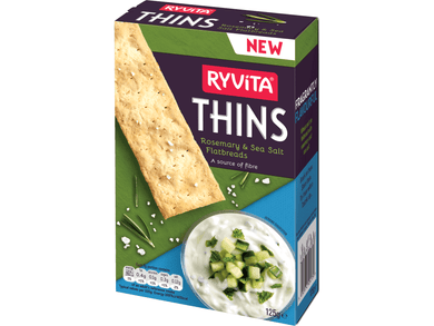Ryvita - Thins ROSEMARY & SEA SALT Flatbread 125G Meats & Eats