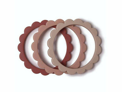 Mushie Teether Flower Bracelet 3-Pack Blush/Rose/Shifting Sand - Meats And Eats