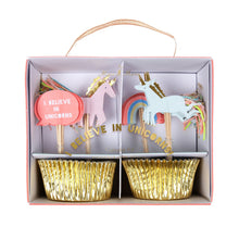 Load image into Gallery viewer, Meri Meri I Believe In Unicorns Cupcake Kit, 24 Toppers
