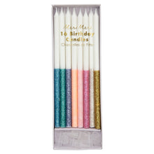 Load image into Gallery viewer, Meri Meri Multicolour Dipped Glitter Candles, x16
