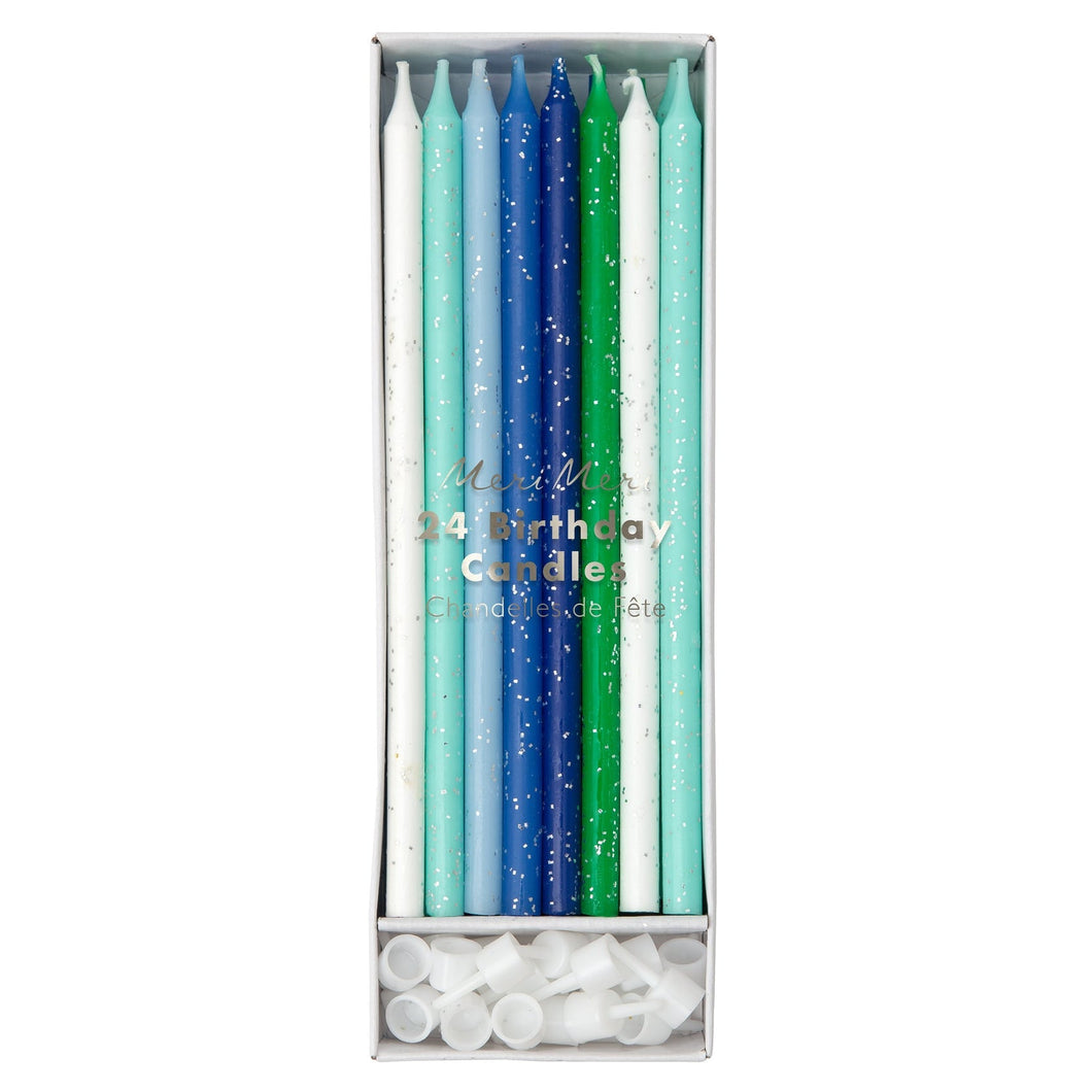 Meri Meri Blue & Green Glitter Candles, x24